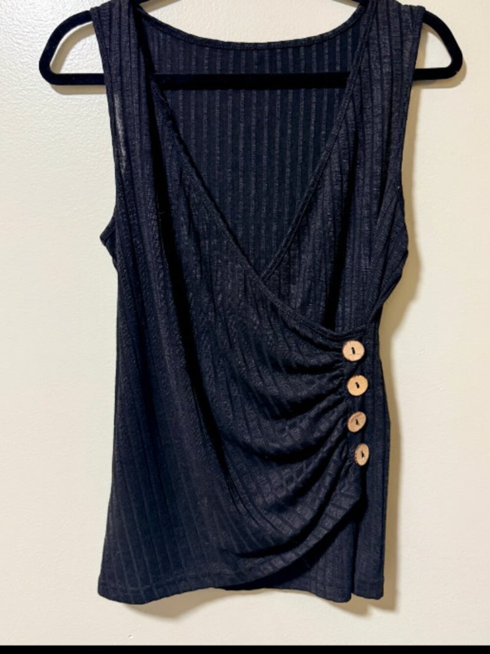 SHEIN Black Ribbed V-Neck Button Detail Tank Top Size XL 12